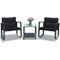 Giantex 3 PCS Garden Rocking Bistro Set PE Rattan Furniture Set with 2-tier Glass Table