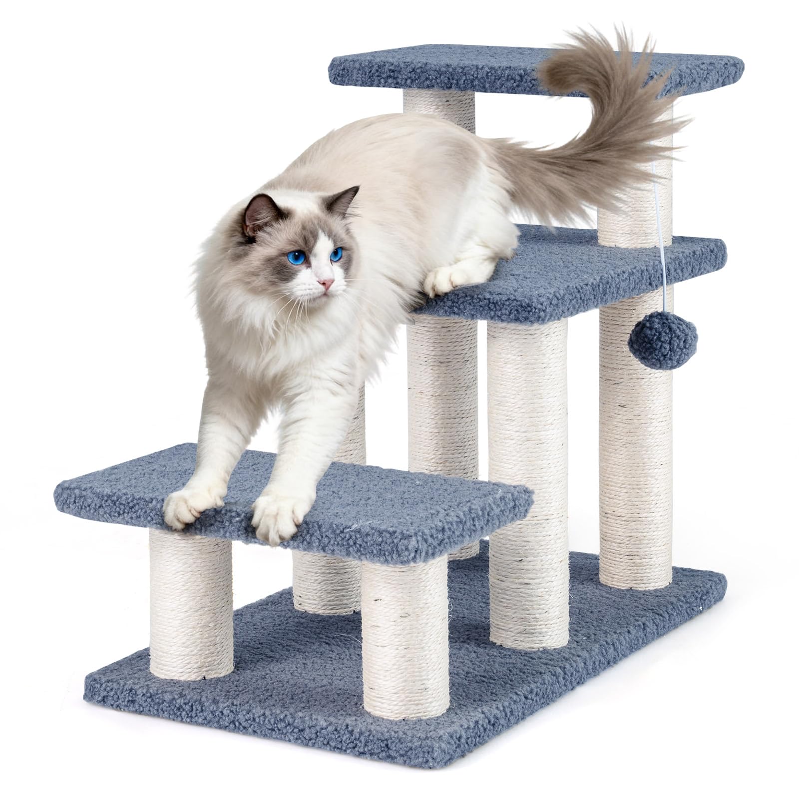 Cat Stairs, 3-Step Pet Easy Climb Ladder with Sisal Scratching Posts ...