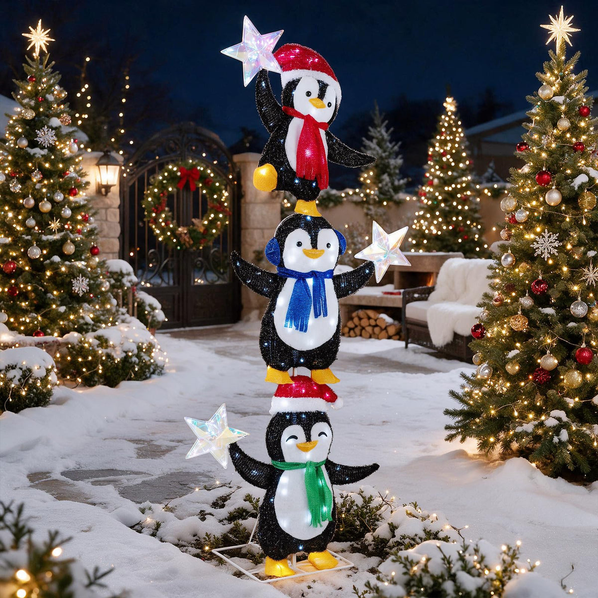 180 cm Light Up Penguin Tower Christmas Decoration