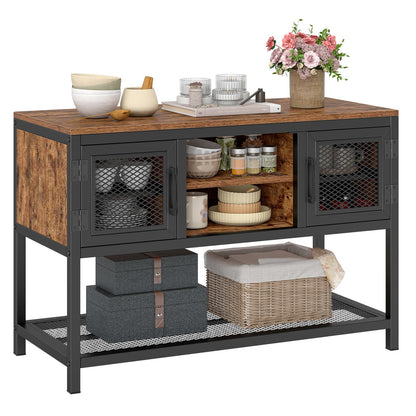 Kitchen Buffet Sideboard, Wooden Storage Cabinet with 2 Metal Mesh Doors