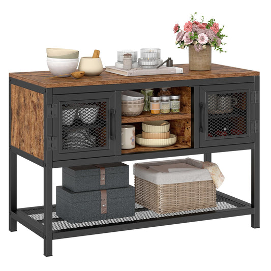 Kitchen Buffet Sideboard, Wooden Storage Cabinet with 2 Metal Mesh Doors