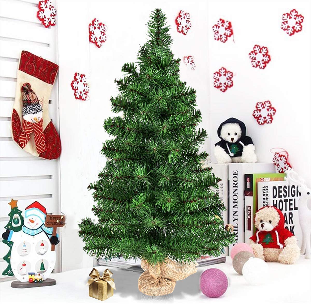 Artificial Table Top Christmas Tree with Burlap Base