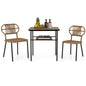 Outdoor Dining Table with 2 Varied-Size Stackable Rattan Chairs & Shelf