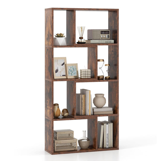 5-Tier Geometric Bookshelf with 8 Cubes Floor Standing Open Display
