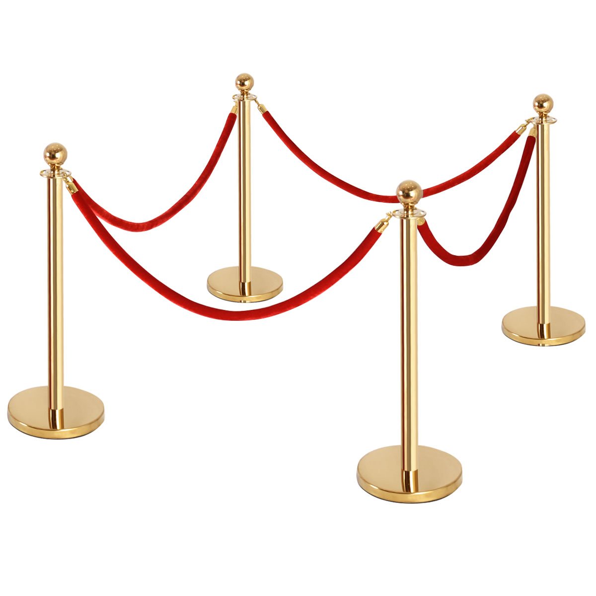 4 Pack Queue Barrier Posts, Stainless Steel Gold Round Top Security Stanchion Rope Divider