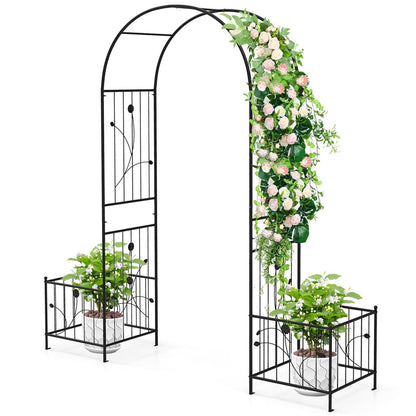 217 cm Arch Trellis Metal Garden Arbor with Planter Boxes