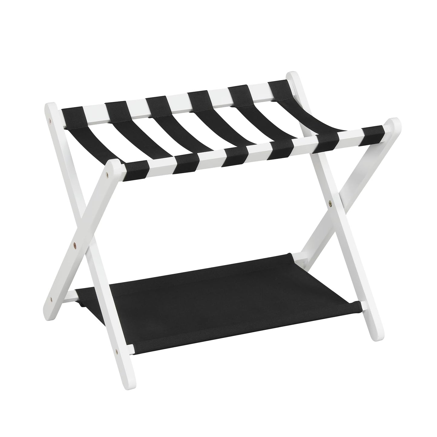 Folding Luggage Rack, Solid Rubber Wood Suitcase Stand with Storage Shelf