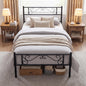 3ft Single Bed Frame, Metal Platform Bed Base with Floral Headboard