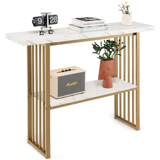 2 Tier Faux Marble Console Table for Entryway Living Room Bedroom