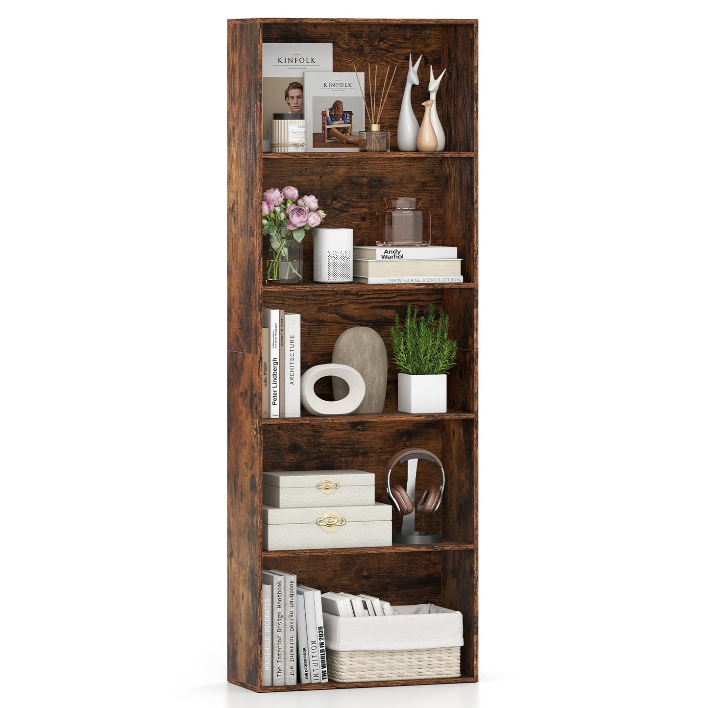 5-Tier Bookshelf with Freestanding Display Shelf and Storage Organizer for Living Room