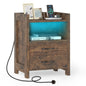 Nightstand with LED Lights and Power Outlets for Living Room