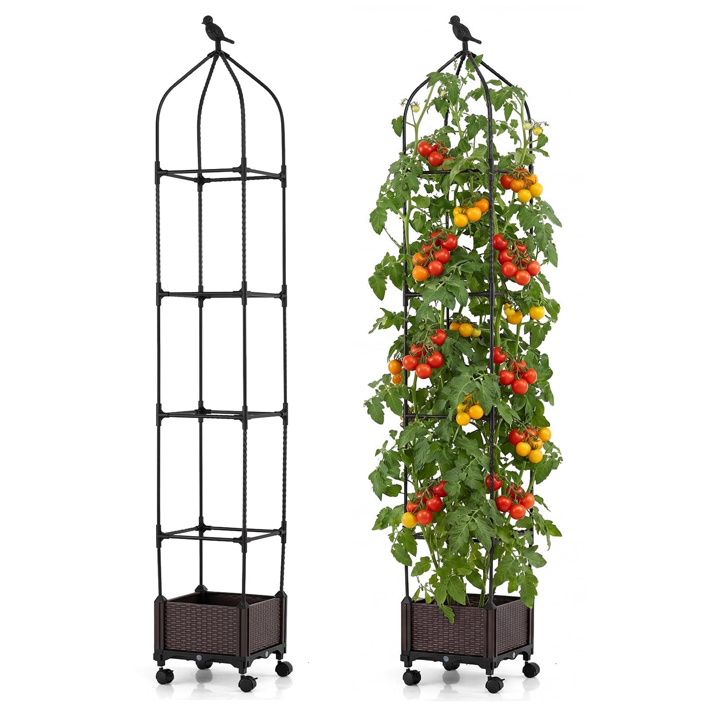 Raised Garden Bed with Trellis, Height Adjustable Rolling Planter Box