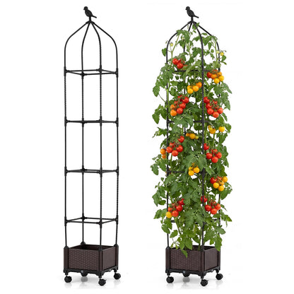 Raised Garden Bed with Trellis, Height Adjustable Rolling Planter Box