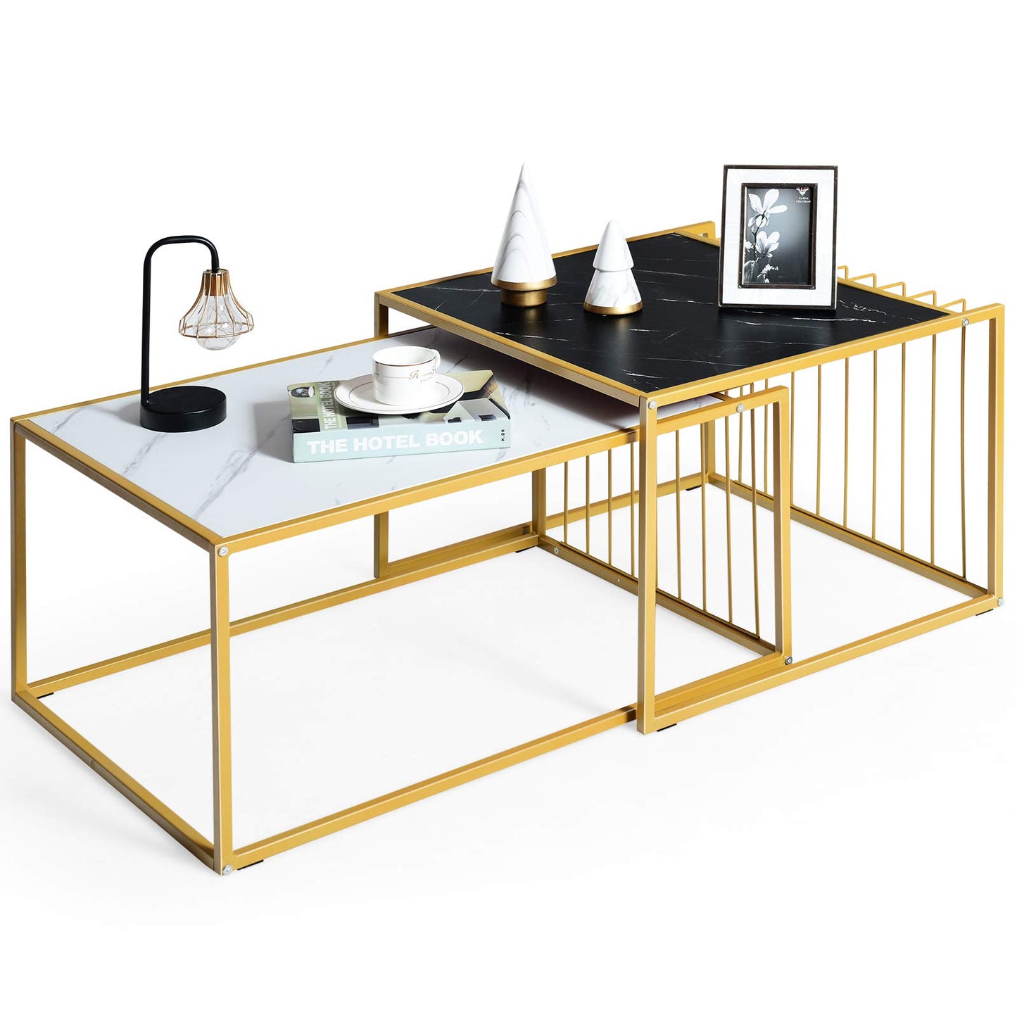 Modern Coffee Nesting Table Set Waterproof Faux Marble