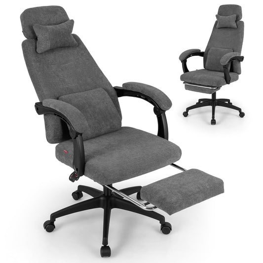 Reclining Home Office Chair Chenille Fabric Upholstered Computer Desk Chair with Padded Linkage Armrests