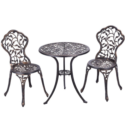 GiantexUK 3 Pieces Patio Bistro Set, Cast Aluminum Round Garden Table and Chairs Set