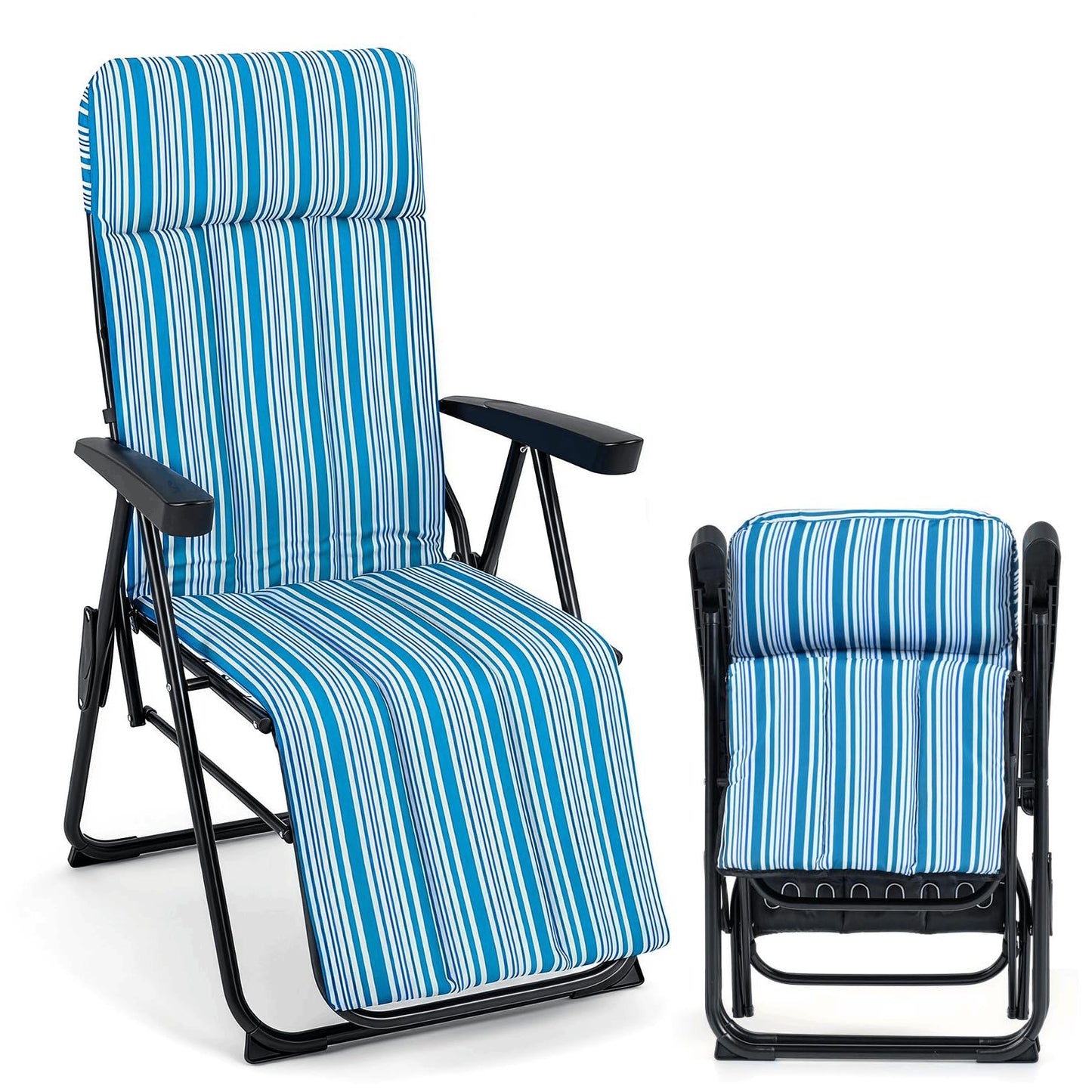 Foldable Sun Lounger Recliner with Adjustable Backrest Headrest and Armrests