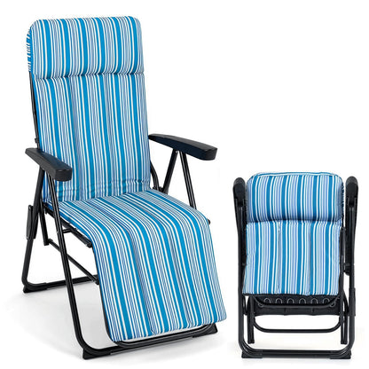 Foldable Sun Lounger Recliner with Adjustable Backrest Headrest and Armrests