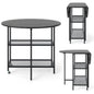 Round Drop Leaf Table with 2 Mesh Shelves & 2 Lockable Wheels