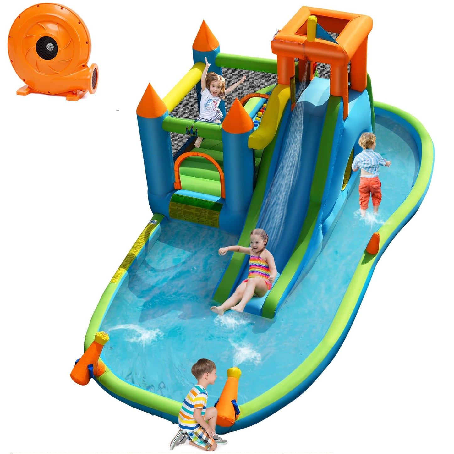 Kids Inflatable Slide Bounce House with Long Slide with Air Blower