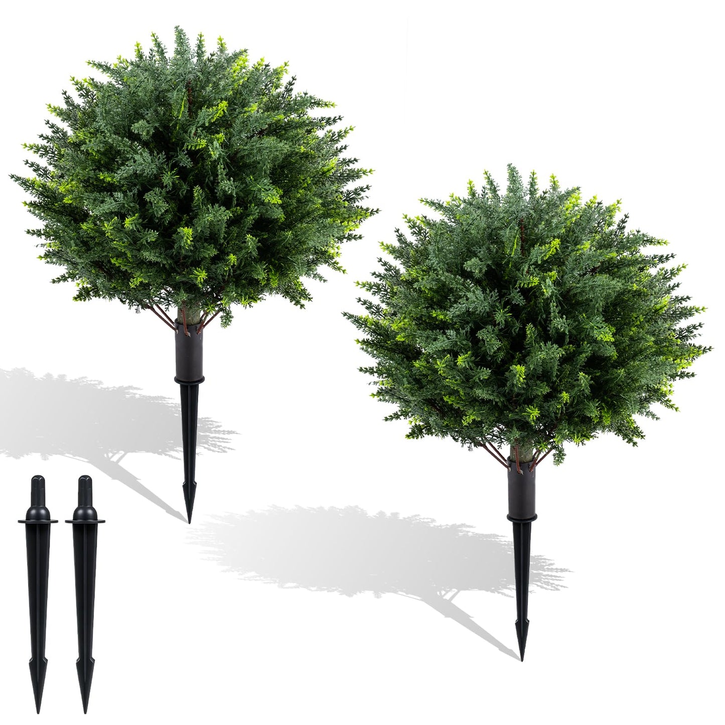 Set of 2 Artificial Topiary Ball Trees, Faux Shrub Bushes with Ground Spikes