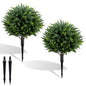 Set of 2 Artificial Topiary Ball Trees, Faux Shrub Bushes with Ground Spikes
