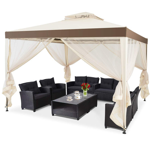 3m x 3m Outdoor Gazebo with Zipped Mesh Side Walls