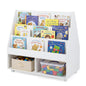 Double-Sided Kids Bookshelf Toddler Book Shelf on Wheels with Chalkboard