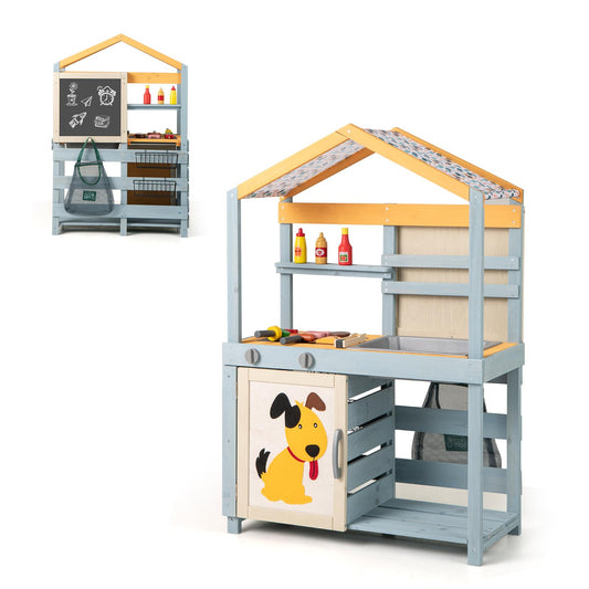 2 in 1 Wooden Mud Kitchen and Grocery Store with Removable Sink