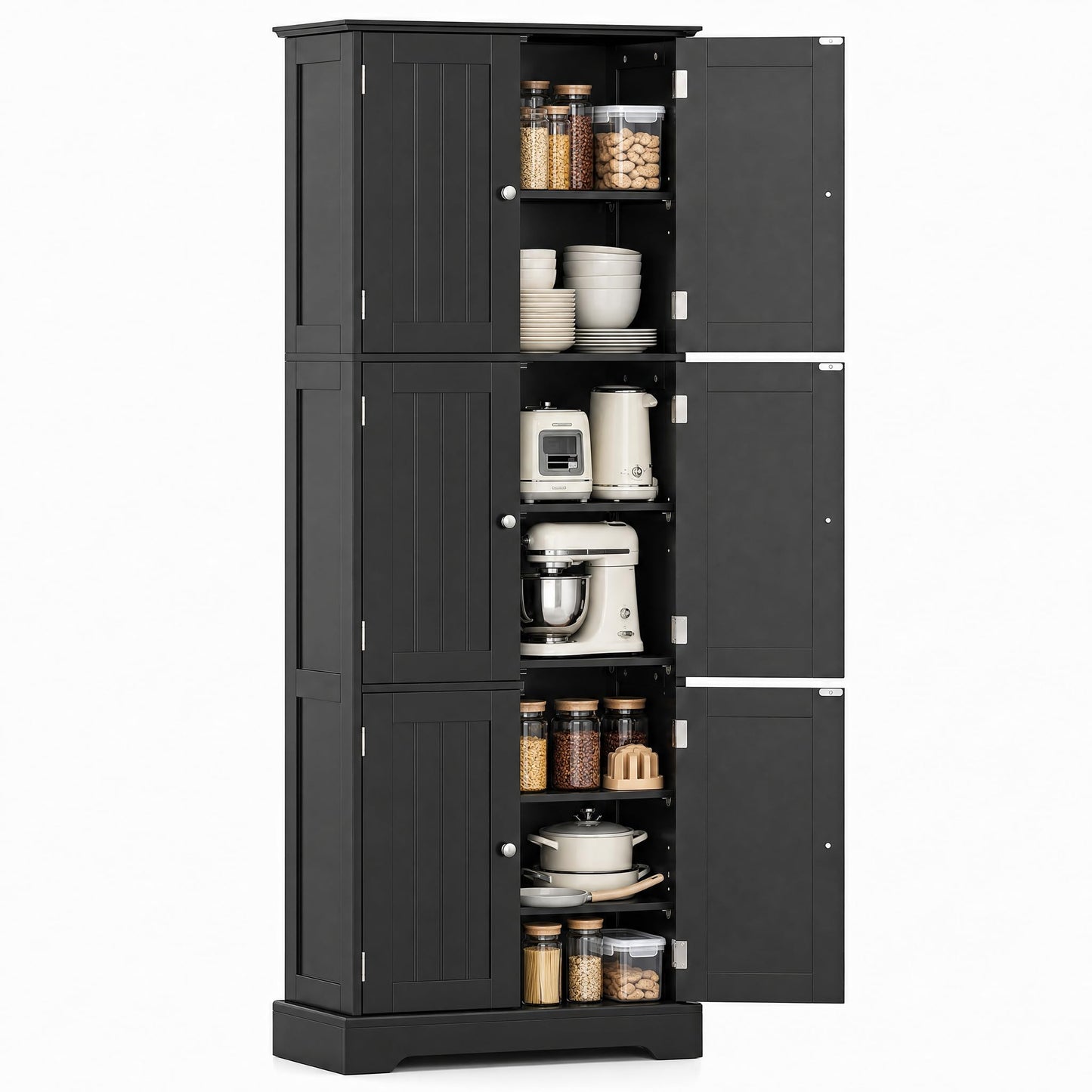 Tall Kitchen Cupboard, 6-Tier Storage Cabinet with 6 Doors