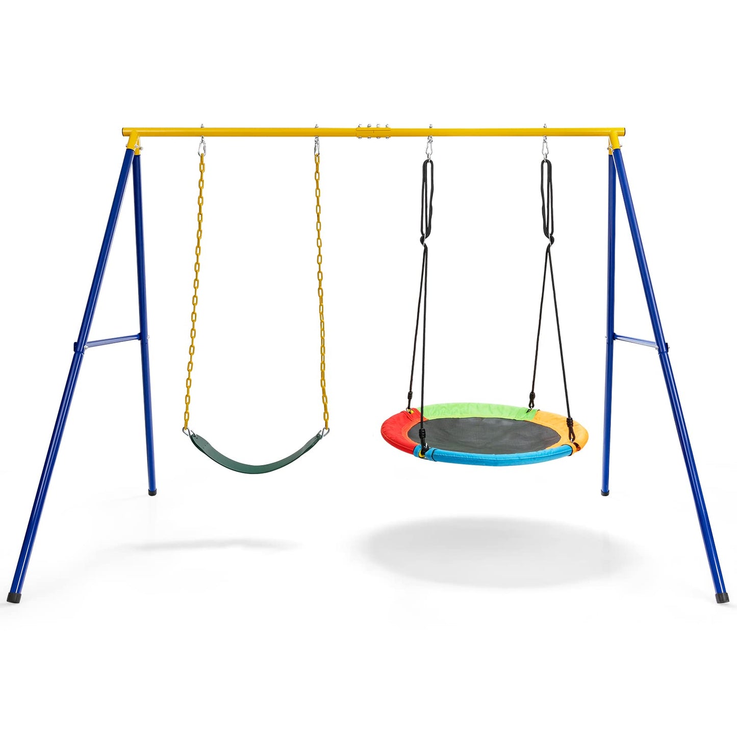 A-Frame Metal Swings Stand with Belt Swing and Nest Swing
