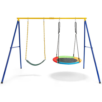 A-Frame Metal Swings Stand with Belt Swing and Nest Swing
