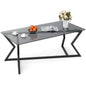 Rectangular Glass Coffee Table with Tempered Top and Metal Frame for Living Room
