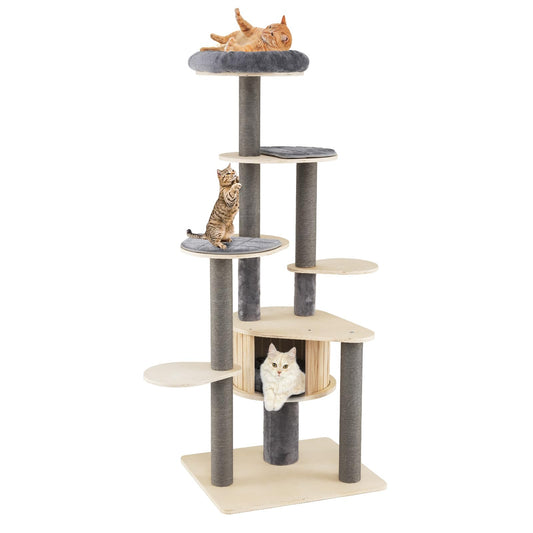 Cat Tree, Tall Multi-Layer Cats Tower with Comfy Padded Top Perch