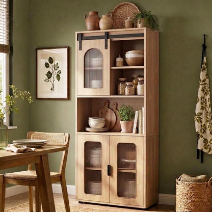 Bathroom Floor Cabinet with Shelves and Sliding Barn Door