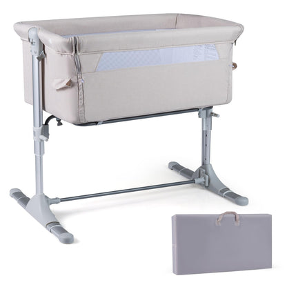 Baby Bedside Crib, 4-Level Height Adjustable Bassinet Crib (Beige) | Portable Newborn Bedside Sleeper