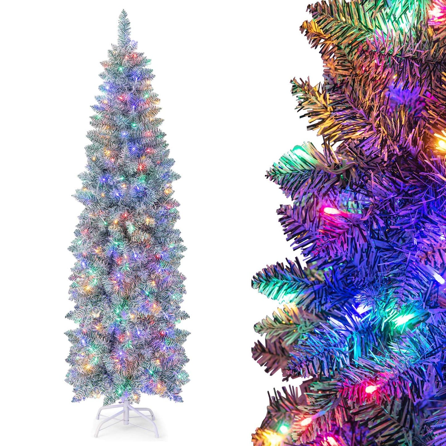 150/180 CM Slim Pencil Christmas Tree with 343/475 Branch Tips and 190/250 Colorful LED Lights
