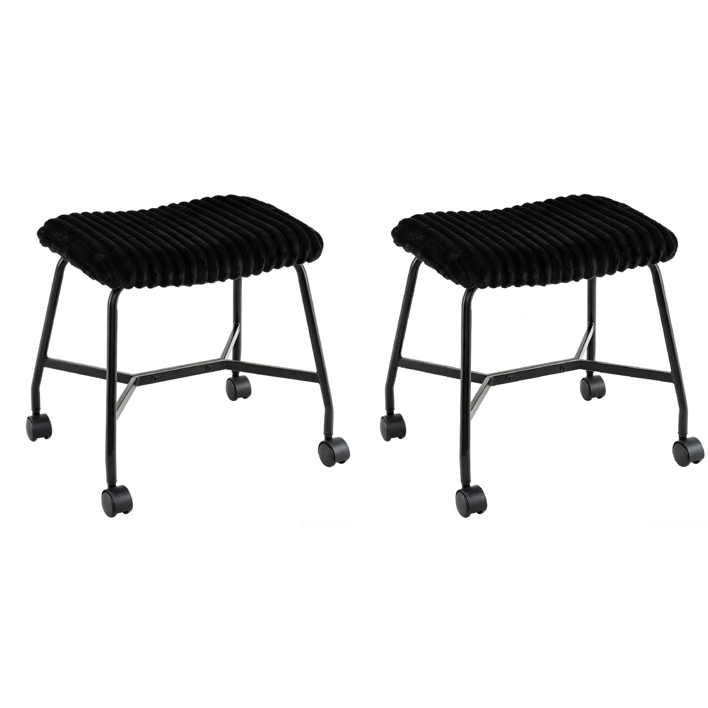 Rolling Makeup Vanity Stool Set of 2, Plush Accent Footrest