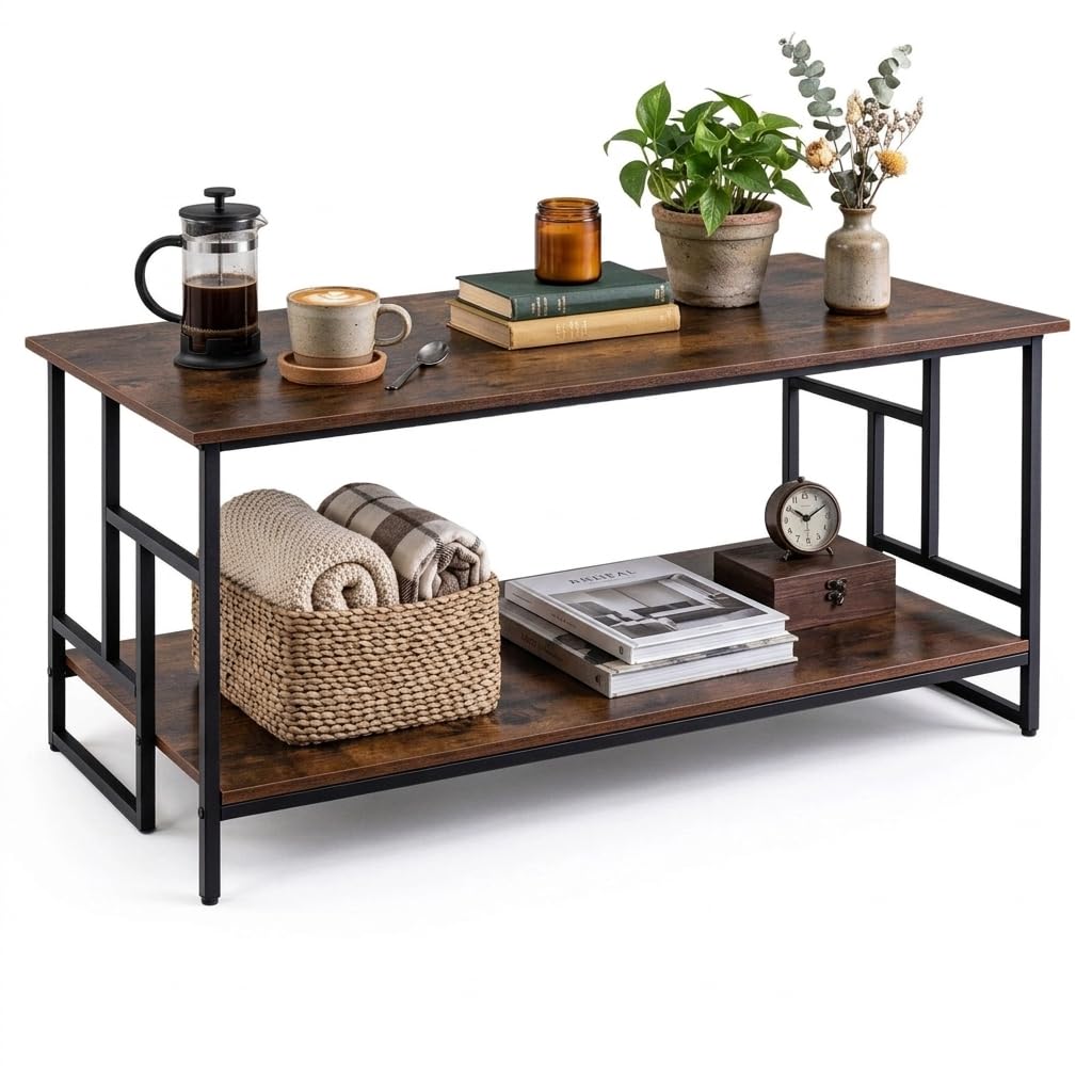 2-Tier Rectangle Coffee Table, Wooden Center Table
