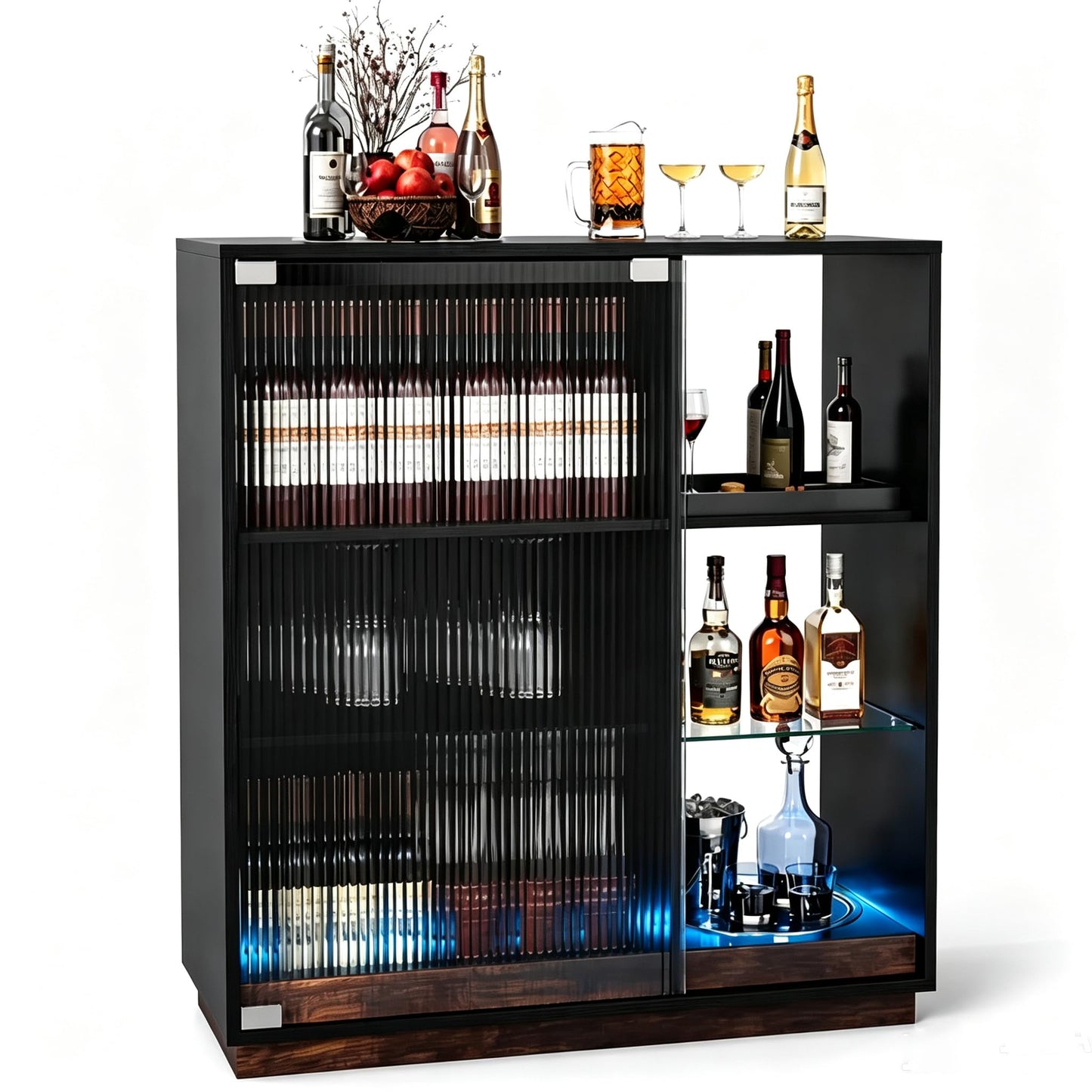 Wine Bar Cabinet with LED Lights, Remote & APP Control