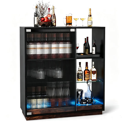 Wine Bar Cabinet with LED Lights, Remote & APP Control