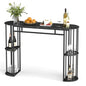 150cm Bar Table with Faux Marble Top & Side Shelves