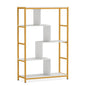 5-Tier Geometric Bookshelf with Open Shelves (Golden + White) | Metal Frame Bookcase Display Stand