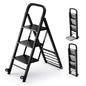 2-In-1 Hand Truck and Ladder Foldable 3-Step Ladder with Non-slip Wide Pedals