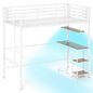 Metal Bunk Bed with Desk, RGB LED Lights, Charging Station