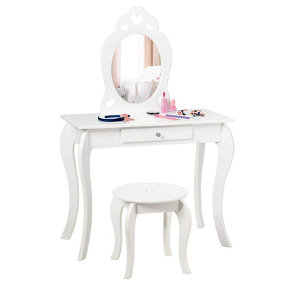 Kids Vanity Table and Stool 2 in 1 with Removable Mirror and Drawer