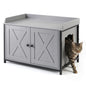 Cat Litter Box Enclosure with 2 Barn Doors Metal Legs and Side Entrance