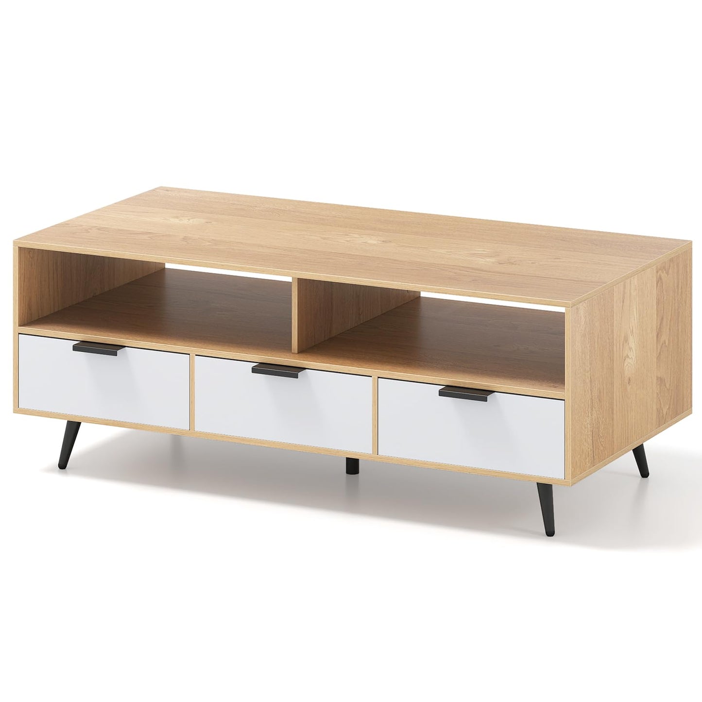 Coffee Table with Storage 47 Inch Center Table with 2 Open Compartments