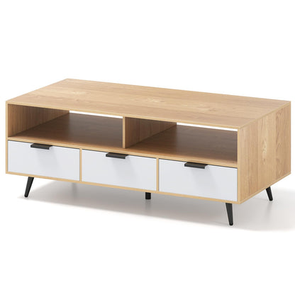 Coffee Table with Storage 47 Inch Center Table with 2 Open Compartments