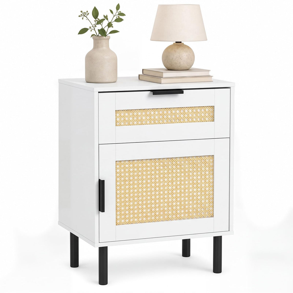 Rattan Bedside Table, End Sofa Side Table with Drawer